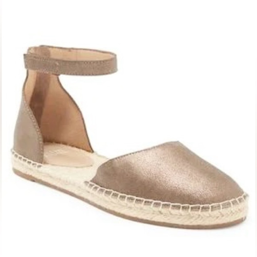 NEW $140~Eileen Fisher~LALA Gold Leather Ankle Strap Espadrille Flats~8/8.5